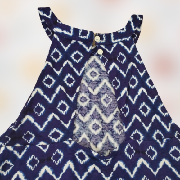 LOFT batik halter swingy knit dress, small, blue - Picture 7 of 11
